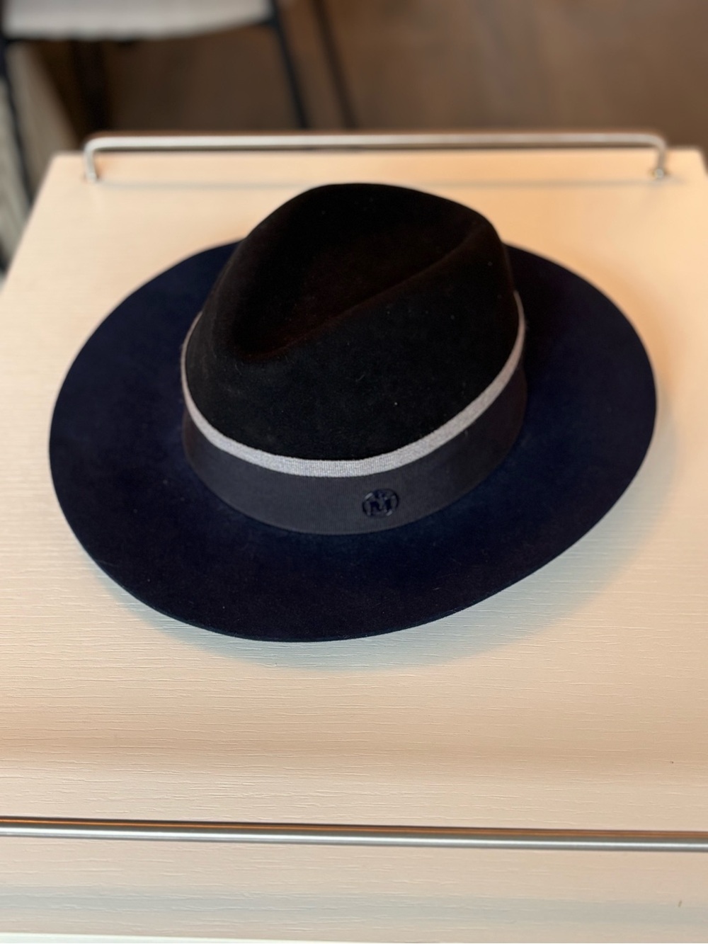 Maison Michel Wide-Brim Fedora Hat with Grey Band